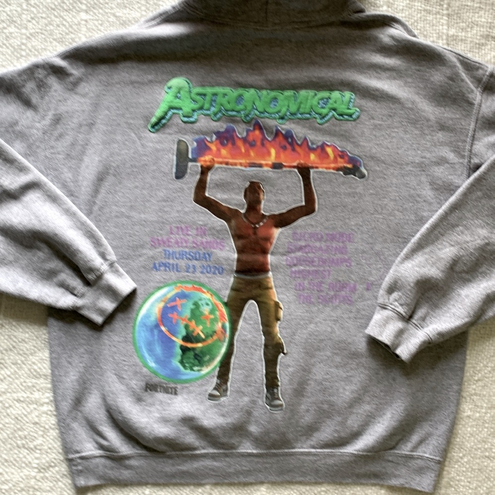 TRAVIS SCOTT ASTRONOMICAL FORTNITE 2020 CACTUS JACK HOODIE EUC SIZE LARGE